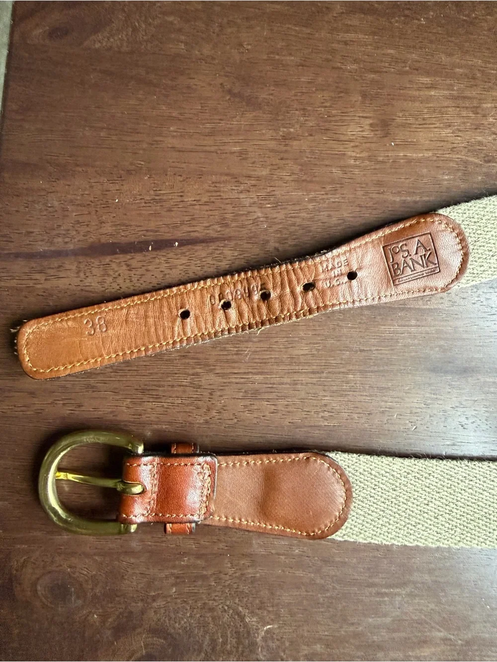 Jos. A. Bank Red Equestrian Ribbon Belt with Brown Leather and Gold Buckle